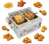 Friteuse à gaz, 60,3 x 46 x 33,5 cm, double réservoir, professionnelle, en acier inoxydable, avec paniers filtrants, couvercle, zones froides, pour restaurant, snack, cuisine