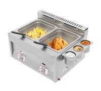 Friteuse à gaz 6Lx2 avec 2 paniers et couvercle, friteuse commerciale, double friteuse à gaz, en acier inoxydable, avec 3 gobelets à épices, plage de température 50-380 °C