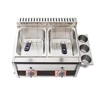Friteuse à gaz à double cylindre 20L, friteuse à gaz professionnelle en acier inoxydable commerciale avec cuillère à panier pour la machine à frire de cuisine familiale de comptoir de restaurant