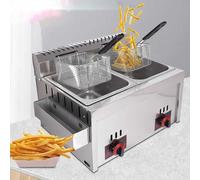 Friteuse à gaz commerciale - 10 L x 2 friteuses à double comptoir GPL en acier inoxydable avec paniers amovibles, contrôle de la chaleur réglable, facile à nettoyer, haute capacité pour les