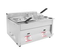 Friteuse à gaz commerciale 10L+10L double réservoir, friteuse en acier inoxydable avec 2 paniers de friture et couvercles, température réglable pour restaurants, snack-bars, cuisines domestiques