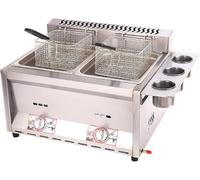 Friteuse à Gaz Commerciale à Double Réservoir De 16l, Friteuse De Cuisine De Comptoir à Gaz Professionnelle De Haute Capacité en Acier Inoxydable pour Restaurant, 8L+8L+2XFryer Basket