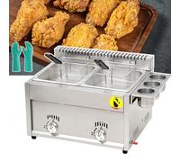 Friteuse à gaz commerciale avec double panier de 8 L, acier inoxydable, chauffage rapide, grande capacité pour restaurants, snack-bars et supermarchés