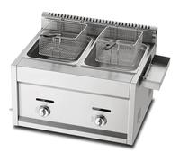 Friteuse à gaz commerciale double en acier inoxydable avec paniers et couvercles pour la cuisine de la maison et du restaurant, idéale pour les frites, les beignets et le poisson, facile à nettoyer