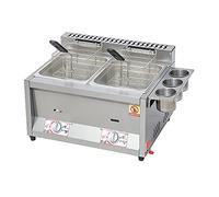 Friteuse à gaz commerciale - Friteuse de comptoir en acier inoxydable avec puissance de feu réglable et bac d'assaisonnement pour restaurant et usage domestique