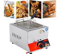 Friteuse à gaz commerciale, friteuse GPL de comptoir, en acier inoxydable, grande capacité de 11 L, avec puissance de feu réglable et facile à nettoyer
