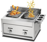 Friteuse à Gaz Commerciale, Friteuse Gpl Professionnelle, avec Paniers Amovibles Et Auge D’assaisonnement, Puissance De Feu Réglable, Acier Inoxydable, pour Frites Beignets Poisson, Gas, 22L