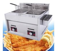Friteuse à gaz commerciale, GPL en acier inoxydable, puissance de feu réglable, grande capacité avec paniers et couvercle, nettoyage facile pour les cuisines professionnelles