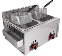 Friteuse à gaz commerciale, panier double 20 l pour restaurants | Les réservoirs doubles profonds et la distribution avancée de la chaleur garantissent un brunissement uniforme pour des