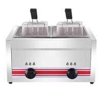 Friteuse à Gaz Commerciale Professionnelle, Friteuse Gpl En Acier Inoxydable, Puissance De Feu Réglable, Friteuse Grande Capacité, Avec Paniers Et Couvercle, Nettoyage Facile,Doublecylinder10l+10l