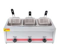 Friteuse à Gaz Commerciale Professionnelle, Friteuse Gpl En Acier Inoxydable, Puissance De Feu Réglable, Friteuse Grande Capacité, Avec Paniers Et Couvercle, Nettoyage Facile,Triplecylinder10l+10l+10l