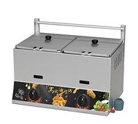 Friteuse à gaz de 22 L, friteuse à double réservoir en acier inoxydable avec 2 paniers, réglage manuel de la température pour restaurant, maison