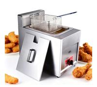 Friteuse à gaz de 6 L, friteuse à réservoir unique en acier inoxydable avec couvercle et panier à frire, pour frites à usage domestique et commercial
