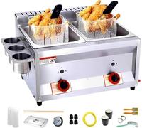 Friteuse à gaz de grande capacité, en acier inoxydable avec puissance de feu réglable, comprend des paniers et des couvercles, pour frites, beignets, poissons, facile à nettoyer, pour la maison et le