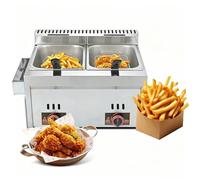 Friteuse à gaz deux cuves 8L+8L, Friteuse À Gaz Grande Capacité, Acier inox, avec Paniers Amovibles, épaissir, Facile enlever laver