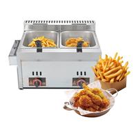 Friteuse à gaz double cuve 8+8L - Friteuse professionnelle en inox pour cuisine, snack, restaurant - Fonctionne au gaz liquide