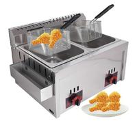 Friteuse à gaz en Acier Inoxydable de Grande capacité - 10 L x 2, Puissance de feu réglable for Frites, Beignets, Poisson - Qualité Commerciale avec Un Design Facile à Nettoyer