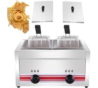 Friteuse à Gaz Extérieure, Friteuse Commerciale à Double Brûleur, Friteuse De Cuisine à Double Réservoir en Acier Inoxydable De Comptoir 10l / 20l avec Paniers Amovibles Et Cou, 20l