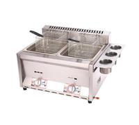 Friteuse à gaz GPL 2 x 8 L double réservoir en acier inoxydable avec panier et couvercle pour frites maison cuisine restaurant