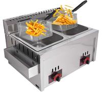 Friteuse à gaz GPL de 10 L, friteuse commerciale double cylindre avec flamme réglable, cheminée et panier amovibles, facile à nettoyer pour frites et beignets