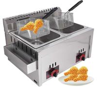 Friteuse à gaz GPL en acier inoxydable 10 L x 2 - Idéale pour un usage domestique et commercial, puissance de feu réglable, complète avec paniers et couvercles pour frites, beignets, poissons.