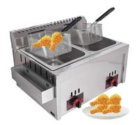 Friteuse à gaz GPL en acier inoxydable - Capacité de feu réglable, paniers et couvercles inclus - Parfaite pour la cuisine domestique et commerciale - Facile à nettoyer