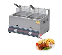 Friteuse à Gaz Inox 304 Professionnelle 16L, Double Cuve 8L+8L, Brûleurs Infrarouges 2800Pa, Matériel de Cuisine pour Frites et Beignets, Friteuse Propane Stable de 7KG(2 Tank)