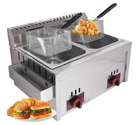 Friteuse à Gaz Professionnelle 20L, Friteuse LPG 10L+10L avec Doubles Paniers - Contrôle Réglable de la Chaleur, Friteuse de Comptoir en Acier Inoxydable Épaissi pour Restaurant & Pub