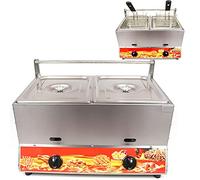 Friteuse à gaz professionnelle 22 L, grande capacité, double friteuse, puissance de feu réglable, avec paniers et couvercle, acier inoxydable 304 de qualité alimentaire, usage domestique (gaz nat