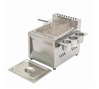 Friteuse à Gaz Professionnelle 8L Inox de Comptoir Avec Panier Couvercle Support 3 Gobelets Réglage Température Pour Snack Café Camion Restauration Rapide