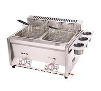 Friteuse à gaz professionnelle à double cuve de 16 L, en acier inoxydable, haute capacité, pour comptoir de cuisine, pour friture, restaurants, supermarchés, fast-foods (8 L + 8 L + 2 paniers de