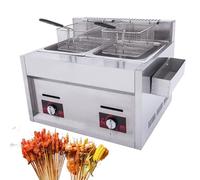 Friteuse à gaz professionnelle de comptoir 10 L x 2, en acier inoxydable, avec paniers et couvercles, buse de 0,9/1,3, brûleurs à gaz naturel, pour restaurant, snack-bar, hôtel, cafétéria