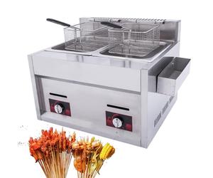 Friteuse à gaz professionnelle de comptoir 10 L x 2, en acier inoxydable, avec paniers et couvercles, buse de 0,9/1,3, brûleurs à gaz naturel, pour restaurant, snack-bar, hôtel, cafétéria