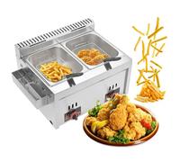 Friteuse à Gaz Professionnelle Double Cuve 2x8L - Friteuse Inox - pour Restaurant, Food Truck - Fonctionne au GPL (Butane/Propane)