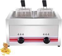 Friteuse à Gaz Professionnelle en INOX avec Contrôle de Température, Capacité 20L Double Cylindre, Allumage Électronique et Crochet de Vidange pour Restaurant et Maison,twin-cylinder20L+20L
