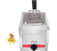 Friteuse à Gaz Professionnelle en INOX avec Contrôle de Température, Capacité 20L Double Cylindre, Allumage Électronique et Crochet de Vidange pour Restaurant et Maison,Single Cylinder 10L+10L