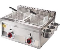 Friteuse à Gaz Professionnelle, Friteuse à Gaz à Double Cylindre 20l Réservoir De Friteuses De Poulet en Acier Inoxydable avec Cuillère à Panier
