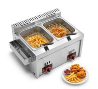 Friteuse a Gaz Professionnelle,Friteuse a Gaz avec Paniers,8L × 2Cuves | Temperature Reglable de 50 a 200 °C, Panier a Friture Renforce, Chauffage Rapide,pour Restaurant, Snack et Maison
