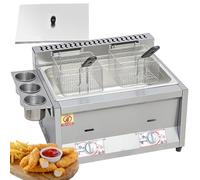 Friteuse à Gaz Professionnelle, Friteuse à gaz de grande capacité avec bac d'assaisonnement et paniers de friture, pour Famille Restaurant Commercial Frites,18L*1