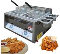 Friteuse À Gaz Professionnelle, Friteuse Au Propane/friteuse À Gaz GPL, avec Panier Frit Et Couvercle, pour La Cuisine De Restaurant, La Cuisine À Domicile,6l+6l+2*Panier Frit,Bonny369