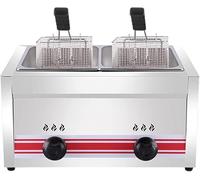 Friteuse à Gaz Professionnelle, Friteuse Commerciale en Acier Inoxydable avec Paniers Et Couvercles De Friteuse, pour La Cuisine à Domicile du Restaurant Commercial, Doublecylinder10l+10l