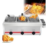 Friteuse à gaz Professionnelle, friteuse GPL en Acier Inoxydable avec paniers et couvercles, brûleurs indépendants, idéale pour Les Restaurants, Les Snack-Bars ou Les ménages. 30L