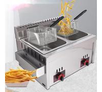 Friteuse à Gaz Professionnelle, Friteuse Professionnelle, Friteuse 10Lx2 avec Double Couvercle Thermostat de Sécurité Friteuse, pour Famille Restaurant Commercial Frites