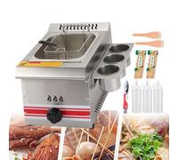 Friteuse à gaz professionnelle, friteuse traditionnelle avec panier de comptoir en acier inoxydable, friteuse de cuisine avec support à condiments et bouteilles de sauce, pour poulet frit, 10 L