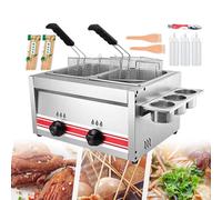 Friteuse à gaz professionnelle, friteuse traditionnelle avec panier de comptoir en acier inoxydable, friteuse de cuisine avec support à condiments et bouteilles de sauce, pour poulet frit, 10 L