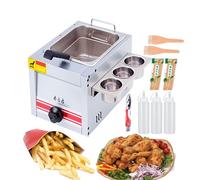 Friteuse à gaz professionnelle, friteuse traditionnelle en acier inoxydable, usage domestique et commercial, avec support à condiments et bouteilles de sauce, réservoir d'huile amovible, 20 L (1