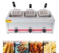 Friteuse à gaz professionnelle GPL, en acier inoxydable, avec paniers et couvercles, pour cuisines de restaurants et de maisons, triple cylindre 10 L + 10 L + 10 L (Triple cylindre 10 L + 10 L +