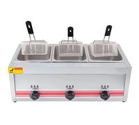 Friteuse à gaz professionnelle GPL, friteuse commerciale en acier inoxydable avec paniers et couvercles de friteuse, pour la cuisine à domicile de restaurant commercial,TripleCylinder10L+10L+10L