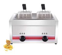Friteuse à gaz professionnelle GPL, friteuse commerciale, friteuse à gaz commerciale multifonction, grande capacité, puissance de feu réglable 400 W, nettoyage facile,Doublecylinder10L+10L