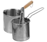 Friteuse à Huile en Acier Inoxydable Argenté, Chauffe Rapide | Usage Maison, Poignée Ergonomique Antidérapante, Moulage Intégré, Panier et Pince Inclus, pour Lait et Steak